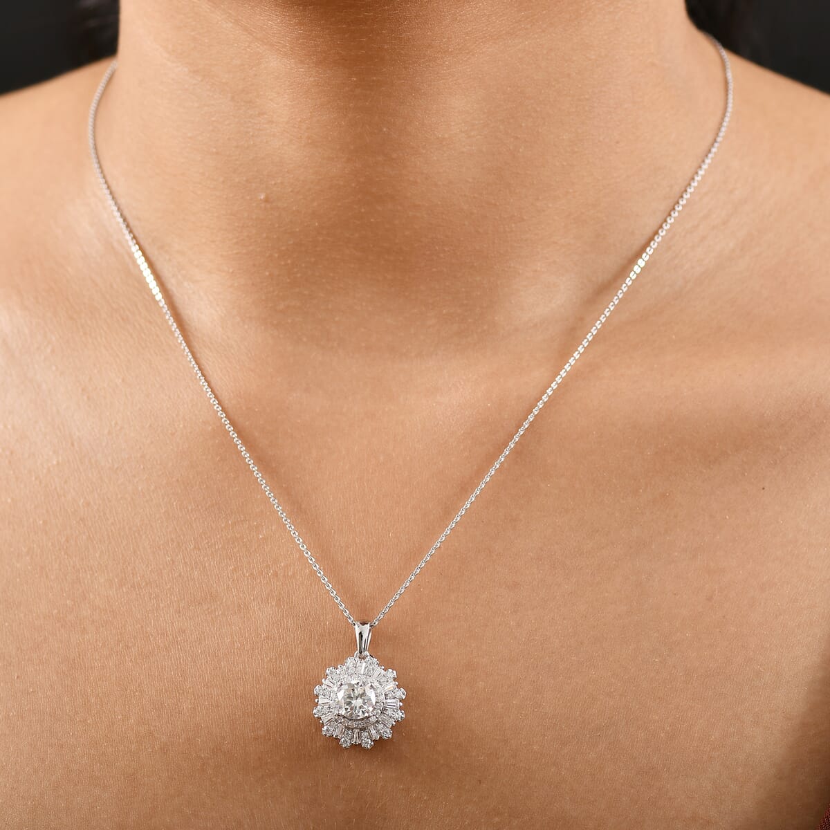 D'Joy Moissanite 2.10 ctw Vintage Floral Pendant Necklace in Rhodium Over Sterling Silver 20 Inches image number 2