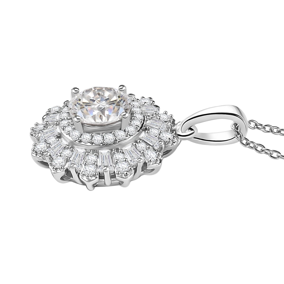 D'Joy Moissanite 2.10 ctw Vintage Floral Pendant Necklace in Rhodium Over Sterling Silver 20 Inches image number 3