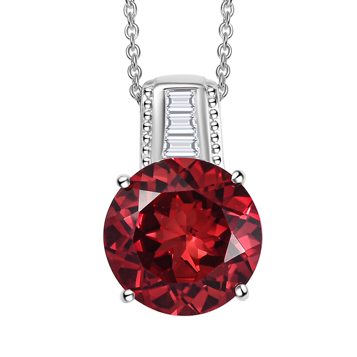 Karis Lab Created Padparadscha Sapphire and Created White Sapphire 6.60 ctw Pendant in Platinum Bond with Stainless Steel Necklace 20 Inches image number 0