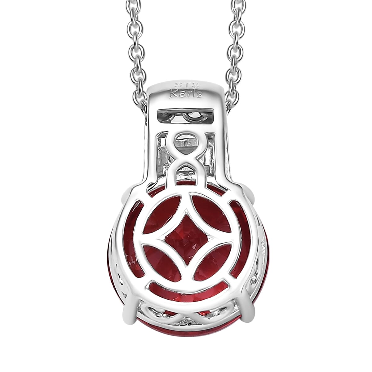 Karis Lab Created Padparadscha Sapphire and Created White Sapphire 6.60 ctw Pendant in Platinum Bond with Stainless Steel Necklace 20 Inches image number 4