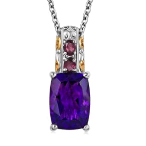 Karis African Amethyst and Orissa Rhodolite Garnet 7.10 ctw Royal Romance Pendant in 18K YG Plated and Platinum Bond with Stainless Steel Necklace 20 Inches