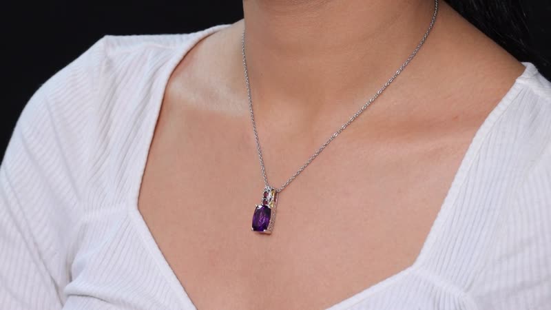 Karis African Amethyst and Orissa Rhodolite Garnet 7.10 ctw Royal Romance Pendant in 18K YG Plated and Platinum Bond with Stainless Steel Necklace 20 Inches