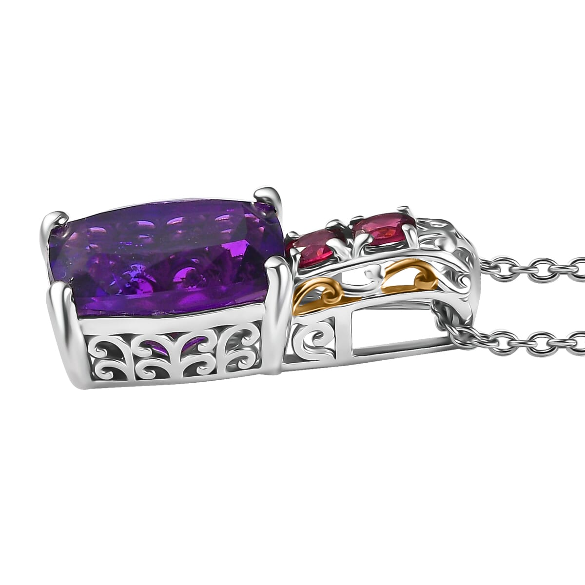 Karis African Amethyst and Orissa Rhodolite Garnet 7.10 ctw Royal Romance Pendant in 18K YG Plated and Platinum Bond with Stainless Steel Necklace 20 Inches image number 3