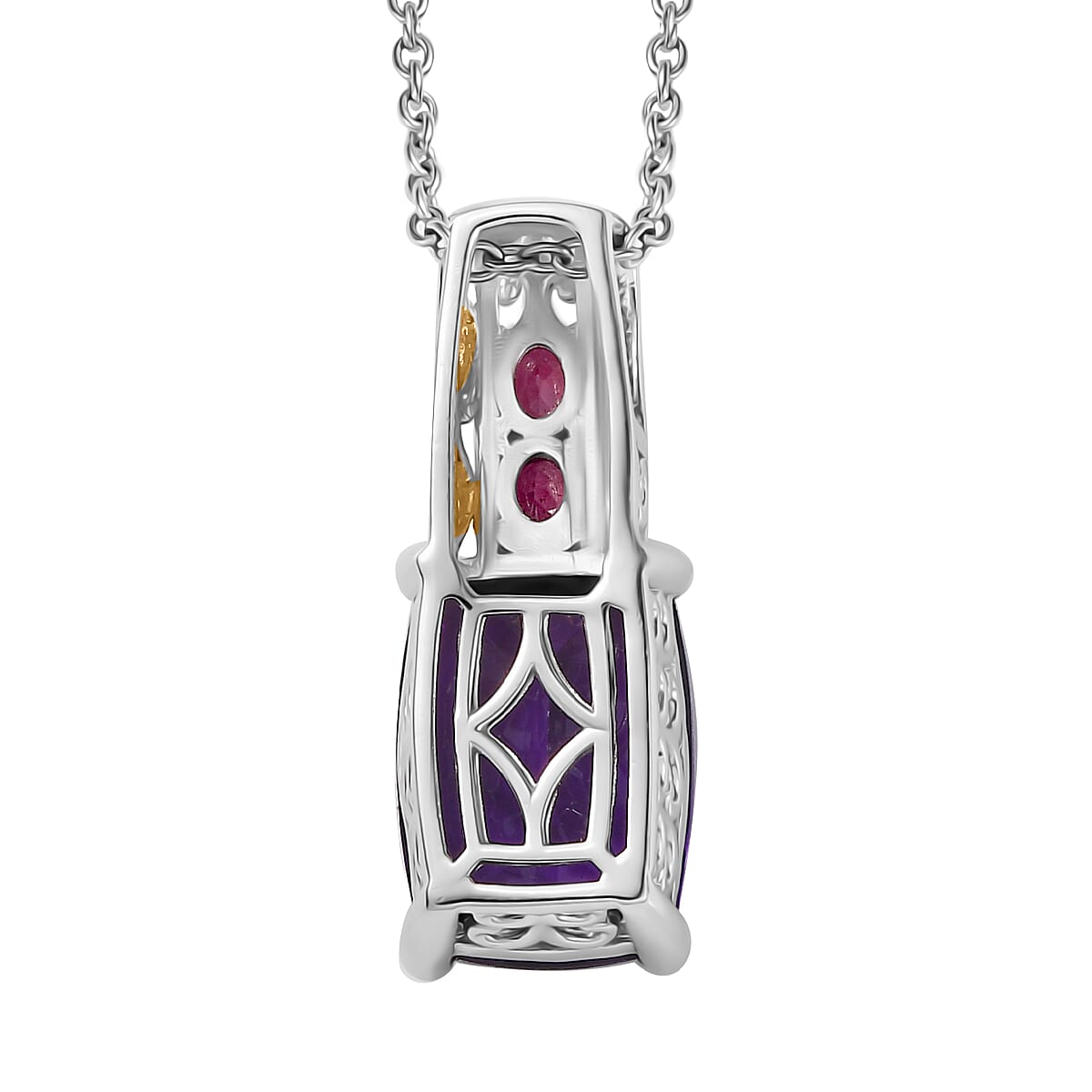 Karis African Amethyst and Orissa Rhodolite Garnet 7.10 ctw Royal Romance Pendant in 18K YG Plated and Platinum Bond with Stainless Steel Necklace 20 Inches