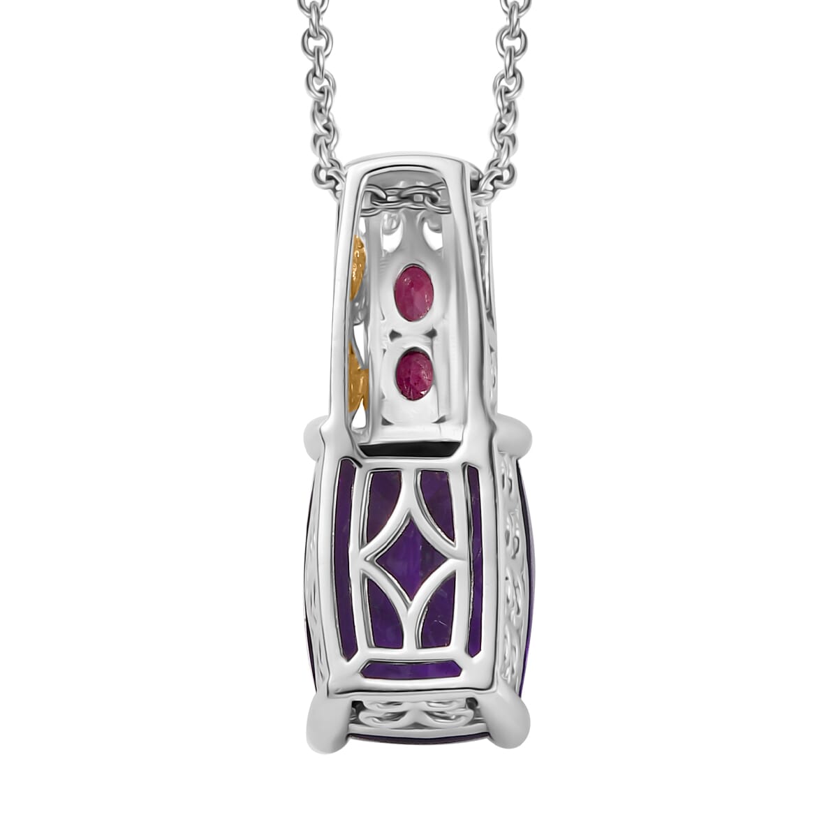 Karis African Amethyst and Orissa Rhodolite Garnet 7.10 ctw Royal Romance Pendant in 18K YG Plated and Platinum Bond with Stainless Steel Necklace 20 Inches image number 4