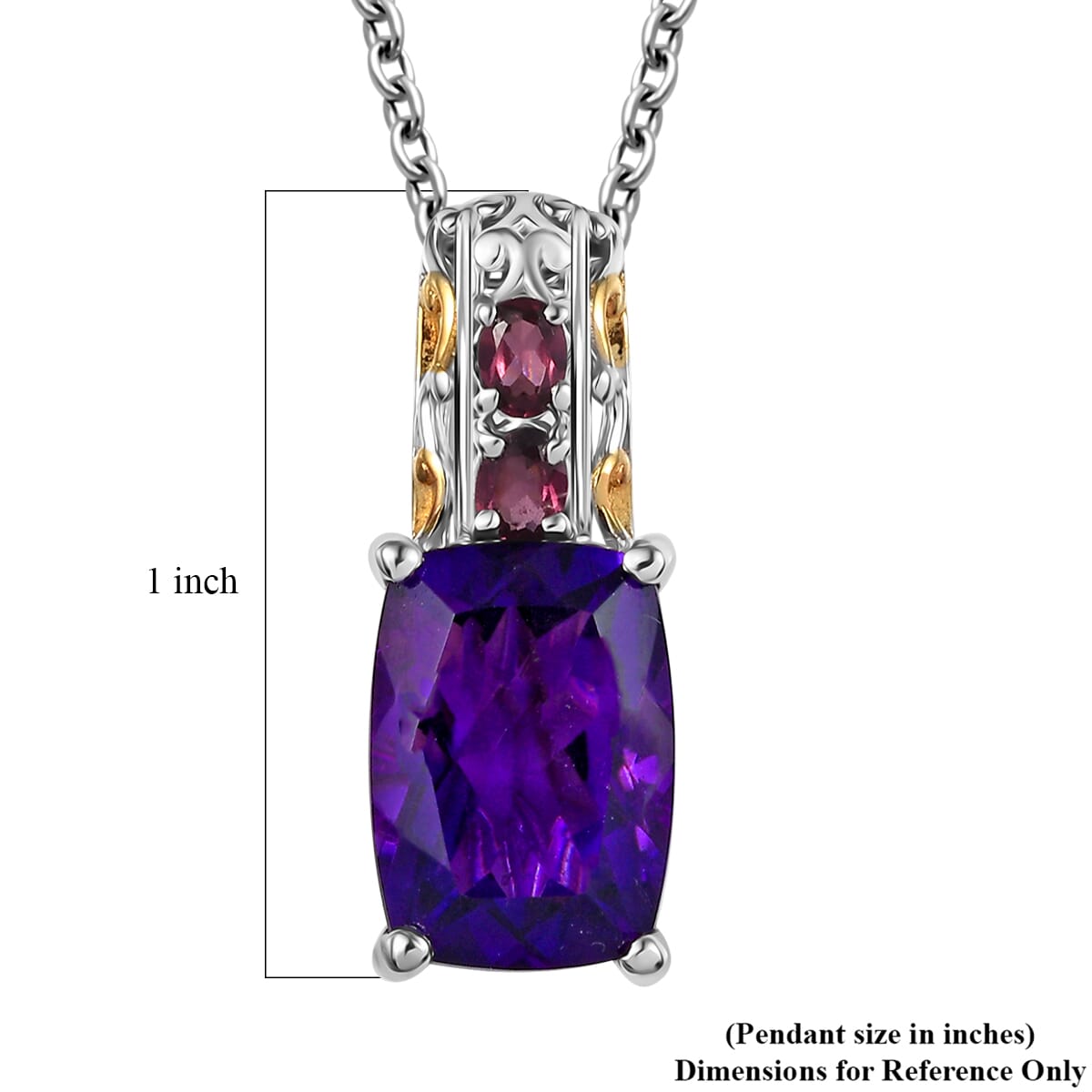 Karis African Amethyst and Orissa Rhodolite Garnet 7.10 ctw Royal Romance Pendant in 18K YG Plated and Platinum Bond with Stainless Steel Necklace 20 Inches image number 5