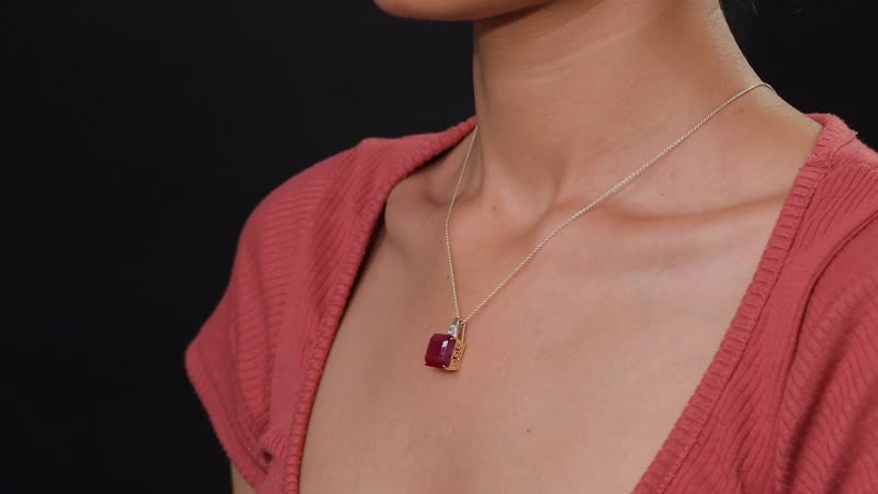 Luxoro AAA Asscher Cut Niassa Ruby FF and I2 Diamond 13.20 ctw Antique Greek Key Pendant Necklace 20 Inches in 10K Yellow Gold