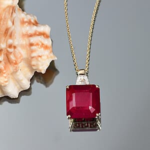 Luxoro AAA Asscher Cut Niassa Ruby FF and I2 Diamond 13.20 ctw Antique Greek Key Pendant Necklace 20 Inches in 10K Yellow Gold 