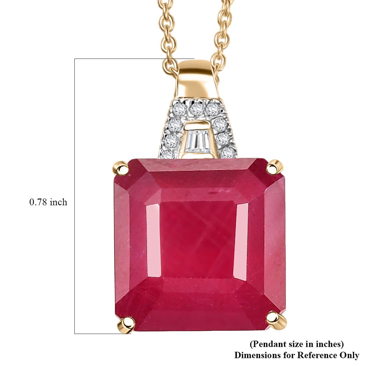 Luxoro AAA Asscher Cut Niassa Ruby FF and I2 Diamond 13.20 ctw Antique Greek Key Pendant Necklace 20 Inches in 10K Yellow Gold 
