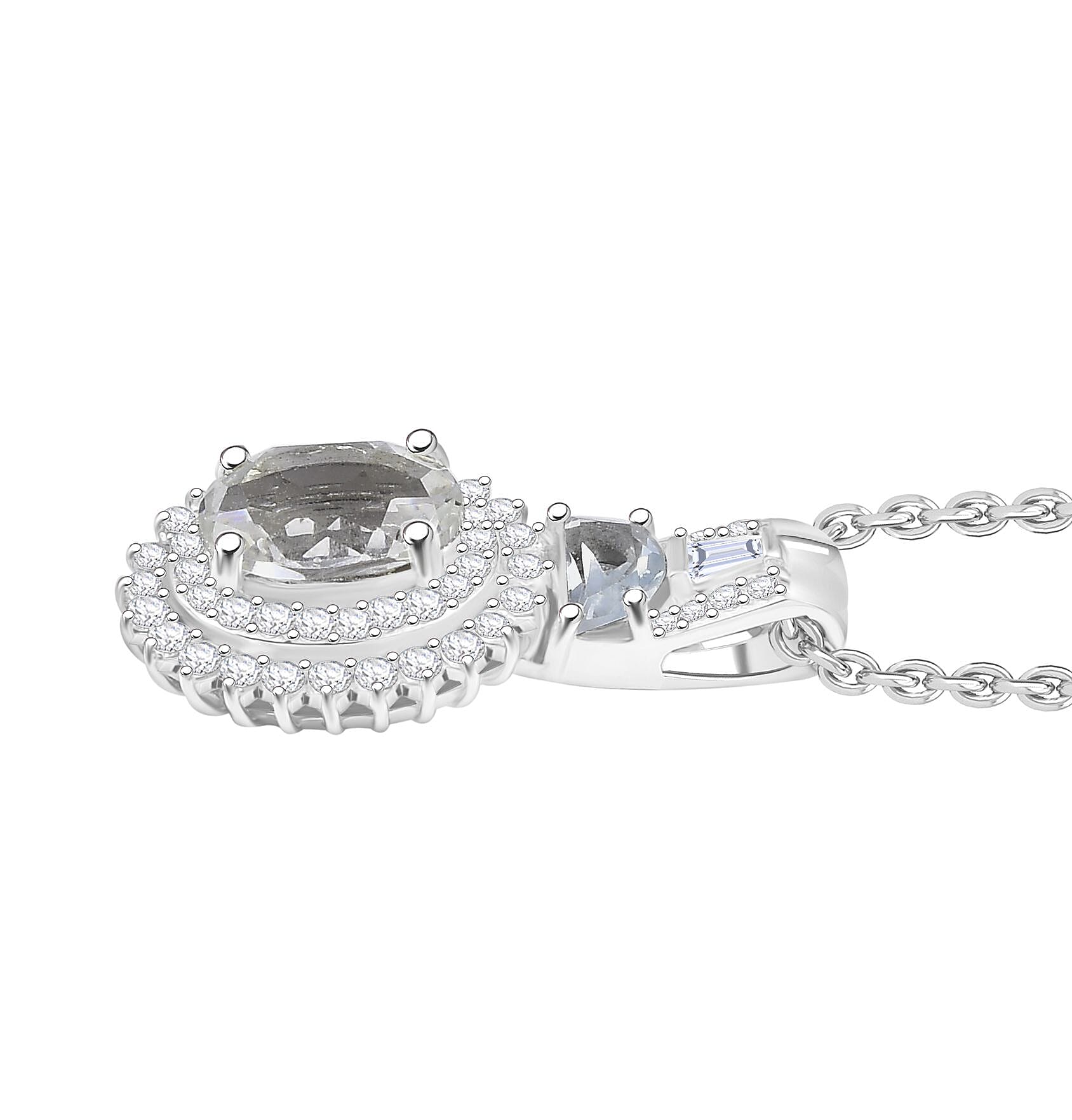 D'Joy Golconda Topaz 2.20 ctw Vintage Royal Medallions Pendant in Platinum Over Sterling Silver with Stainless Steel Necklace 20 Inches