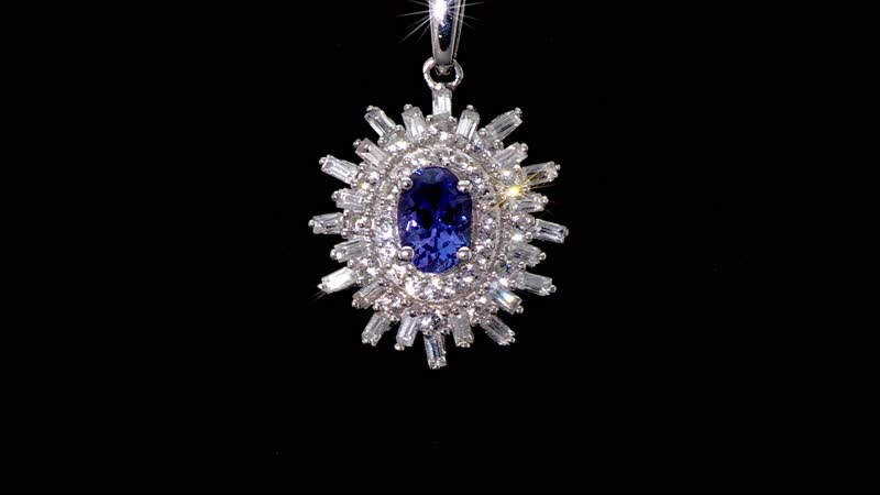 AAA Tanzanite and White Zircon 1.65 ctw Starburst Pendant Necklace in Rhodium Over Sterling Silver 20 Inches