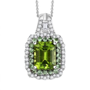 Hebei Peridot and Multi Gemstone 3.50 ctw Water Ripples Pendant Necklace in Rhodium Over Sterling Silver 20 Inches