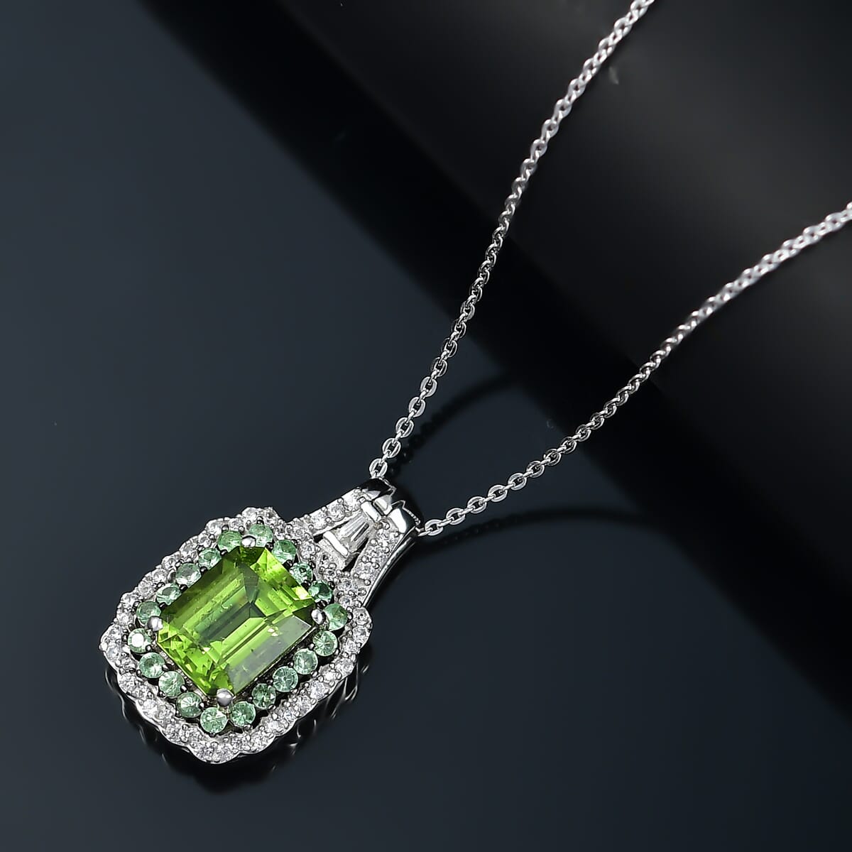 Hebei Peridot and Multi Gemstone 3.50 ctw Water Ripples Pendant Necklace in Rhodium Over Sterling Silver 20 Inches image number 1