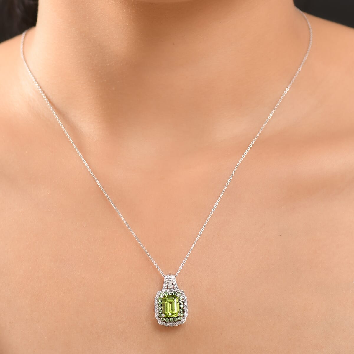 Hebei Peridot and Multi Gemstone 3.50 ctw Water Ripples Pendant Necklace in Rhodium Over Sterling Silver 20 Inches image number 2