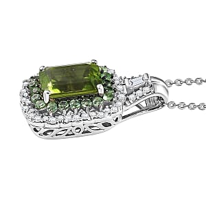 Hebei Peridot and Multi Gemstone 3.50 ctw Water Ripples Pendant Necklace in Rhodium Over Sterling Silver 20 Inches