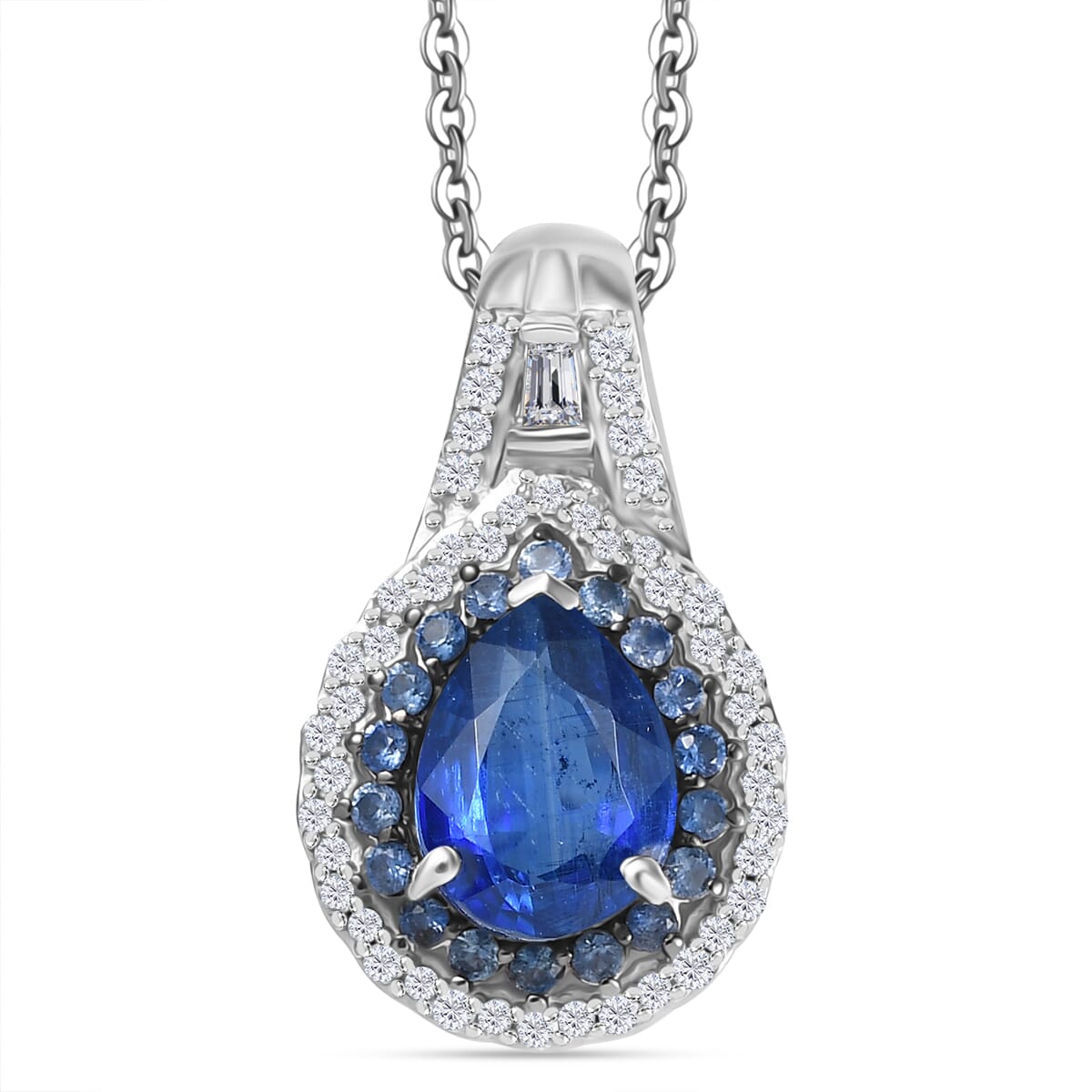 Kashmir Kyanite and Multi Gemstone 2.70 ctw Water Ripples Pendant Necklace in Rhodium Over Sterling Silver 20 Inches image number 0