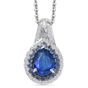 Kashmir Kyanite and Multi Gemstone 2.70 ctw Water Ripples Pendant Necklace in Rhodium Over Sterling Silver 20 Inches
