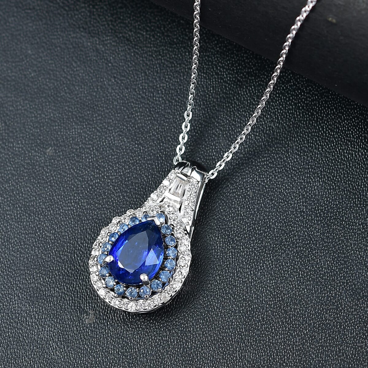 Kashmir Kyanite and Multi Gemstone 2.70 ctw Water Ripples Pendant Necklace in Rhodium Over Sterling Silver 20 Inches image number 1