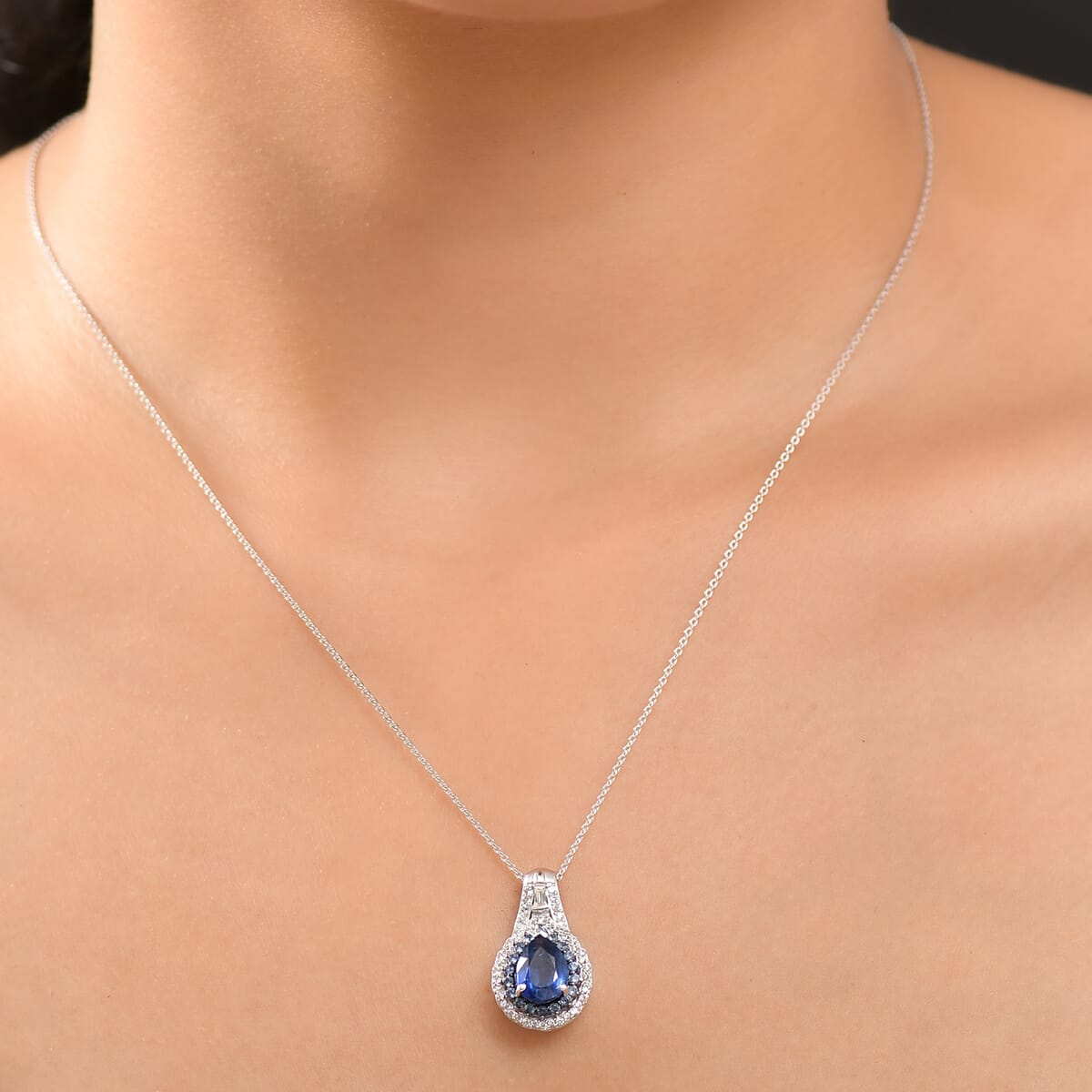 Kashmir Kyanite and Multi Gemstone 2.70 ctw Water Ripples Pendant Necklace in Rhodium Over Sterling Silver 20 Inches image number 2