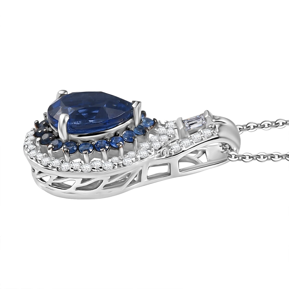 Kashmir Kyanite and Multi Gemstone 2.70 ctw Water Ripples Pendant Necklace in Rhodium Over Sterling Silver 20 Inches image number 3