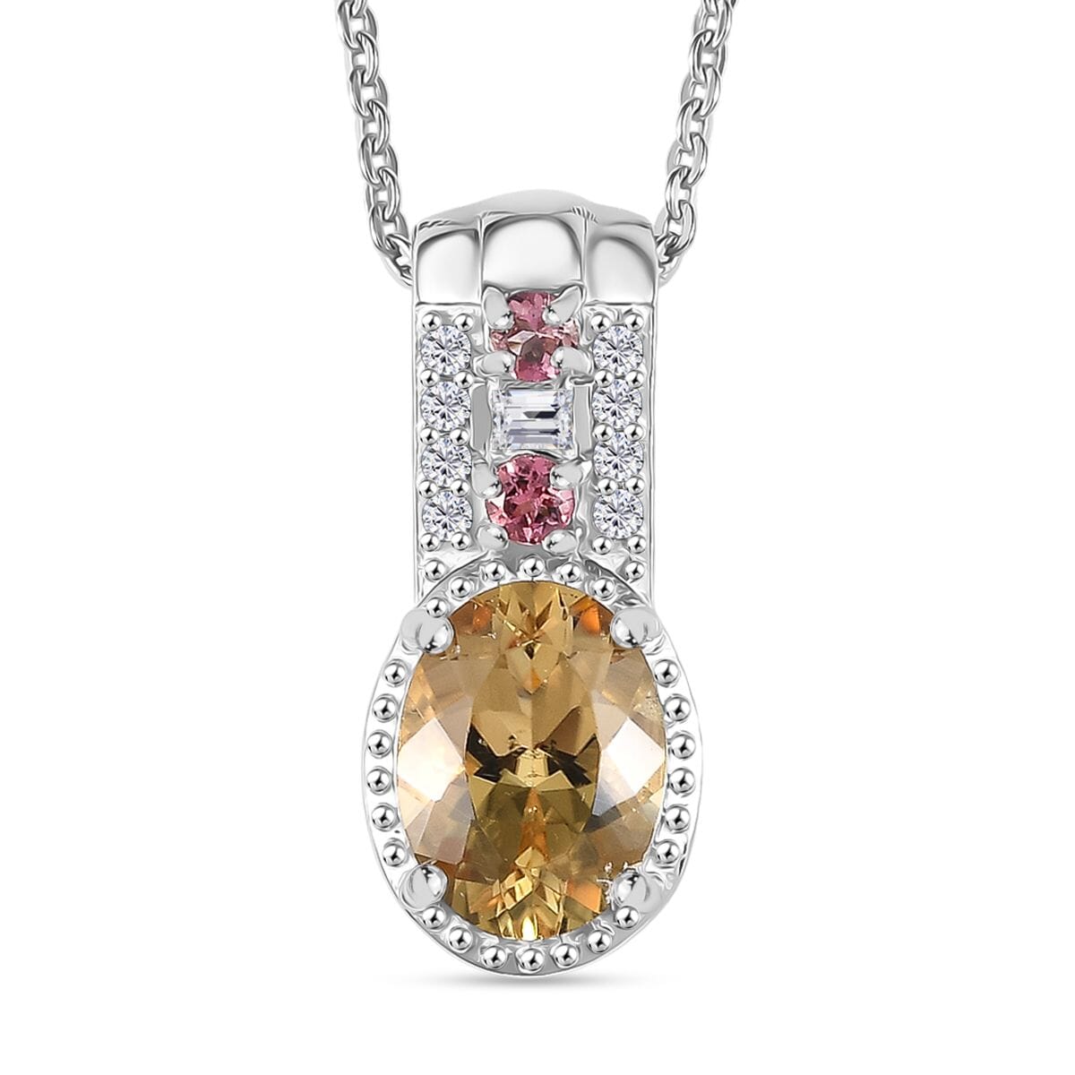 Mocha Scapolite and Multi Gemstone 1.35 ctw Pendant Necklace 20 Inches in Rhodium Over Sterling Silver image number 0