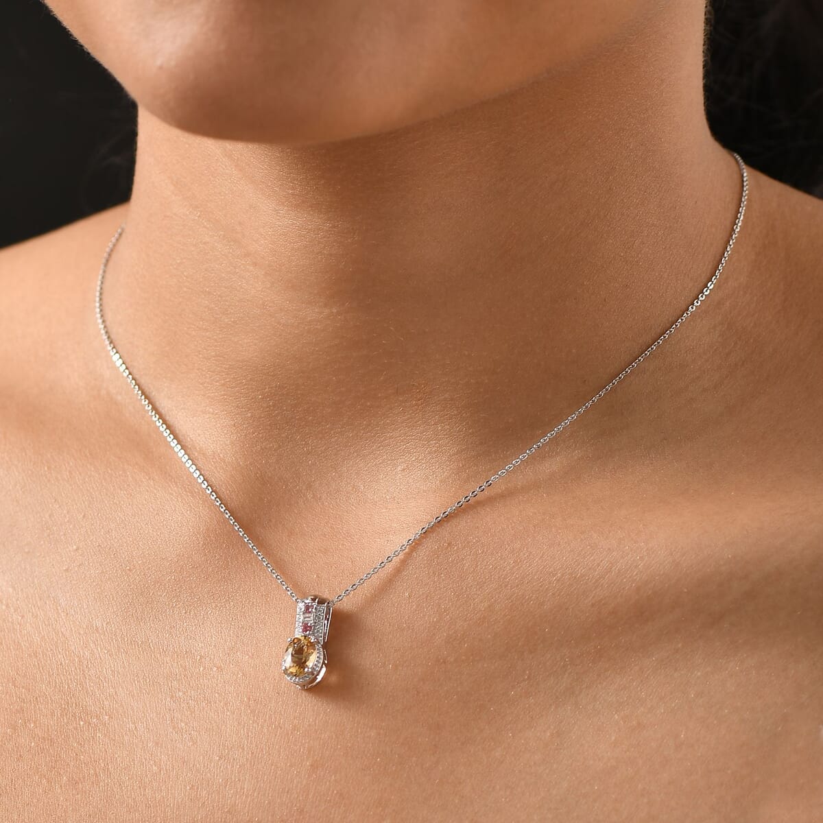 Mocha Scapolite and Multi Gemstone 1.35 ctw Pendant Necklace 20 Inches in Rhodium Over Sterling Silver image number 1