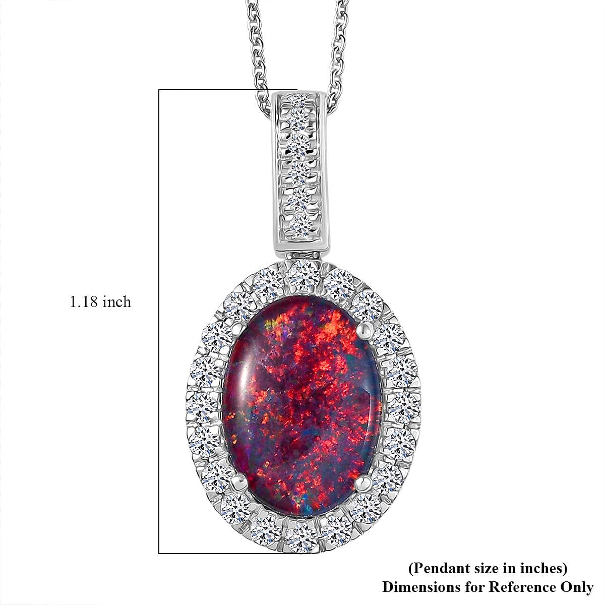 Premium Australian Black Ridge Opal Triplet and G-H SI Luxuriant Lab Grown Diamond 4.22 ctw Halo Pendant Necklace in 10K White Gold 20 Inches