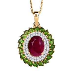 Premium Niassa Ruby (FF) and Multi Gemstone 12.75 ctw Empress of the Forest Pendant Necklace in 18K Vermeil Yellow Gold Over Sterling Silver 20 Inches