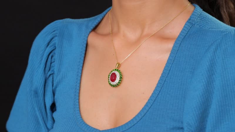Premium Niassa Ruby (FF) and Multi Gemstone 12.75 ctw Empress of the Forest Pendant Necklace in 18K Vermeil Yellow Gold Over Sterling Silver 20 Inches