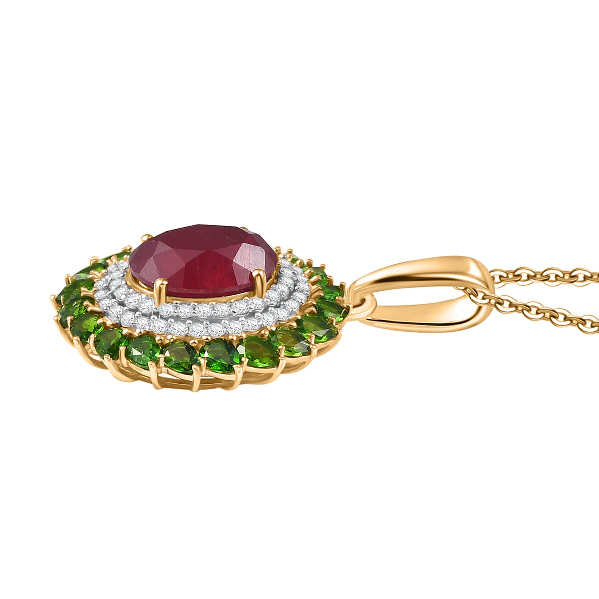 Premium Niassa Ruby (FF) and Multi Gemstone 12.75 ctw Empress of the Forest Pendant Necklace in 18K Vermeil Yellow Gold Over Sterling Silver 20 Inches image number 3