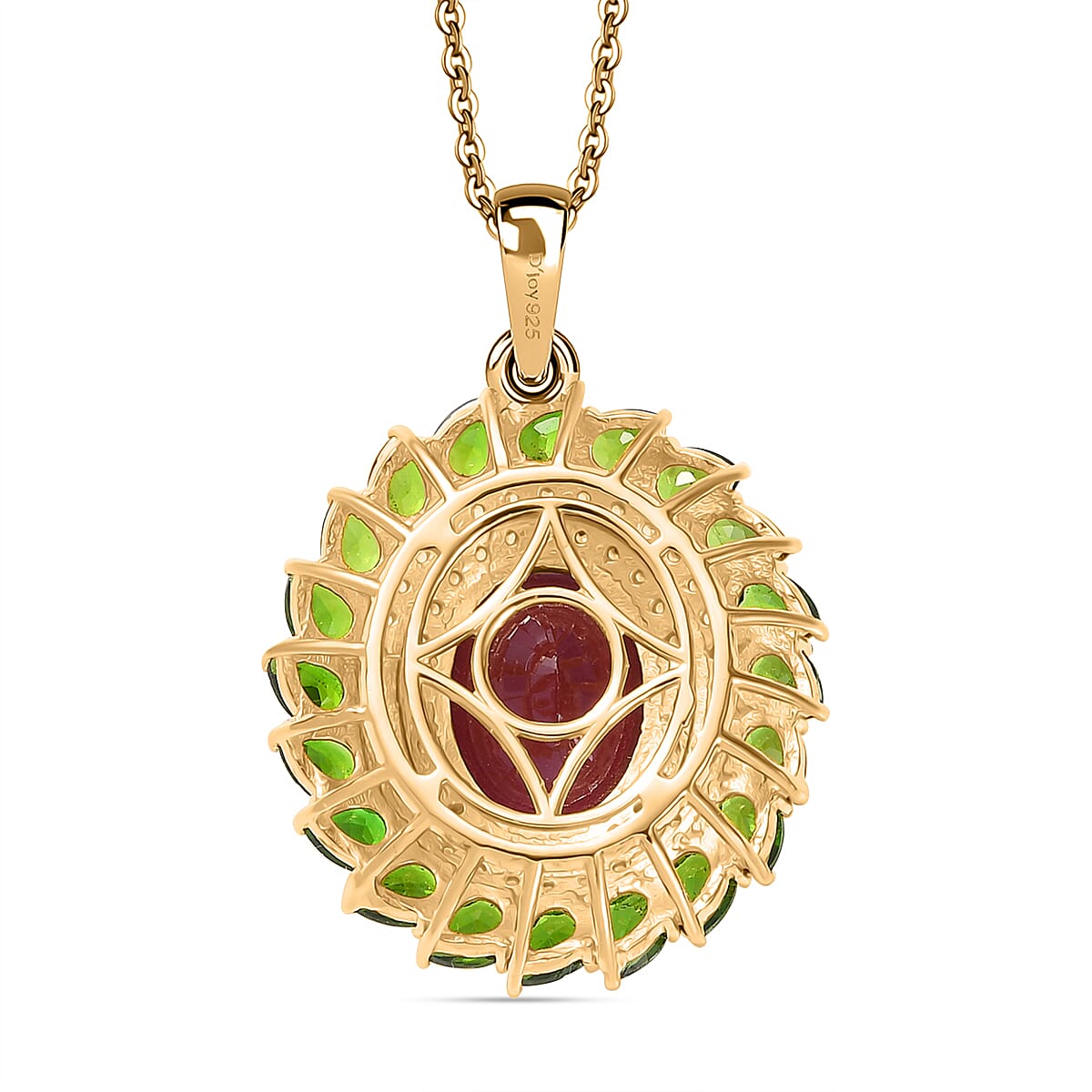 Premium Niassa Ruby (FF) and Multi Gemstone 12.75 ctw Empress of the Forest Pendant Necklace in 18K Vermeil Yellow Gold Over Sterling Silver 20 Inches
