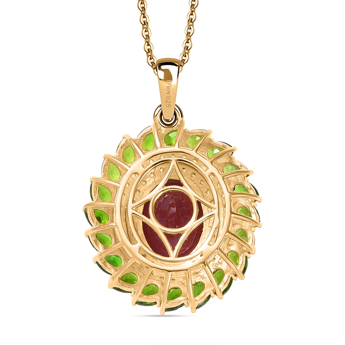Premium Niassa Ruby (FF) and Multi Gemstone 12.75 ctw Empress of the Forest Pendant Necklace in 18K Vermeil Yellow Gold Over Sterling Silver 20 Inches image number 4