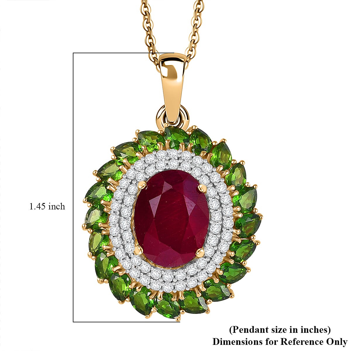 Premium Niassa Ruby (FF) and Multi Gemstone 12.75 ctw Empress of the Forest Pendant Necklace in 18K Vermeil Yellow Gold Over Sterling Silver 20 Inches