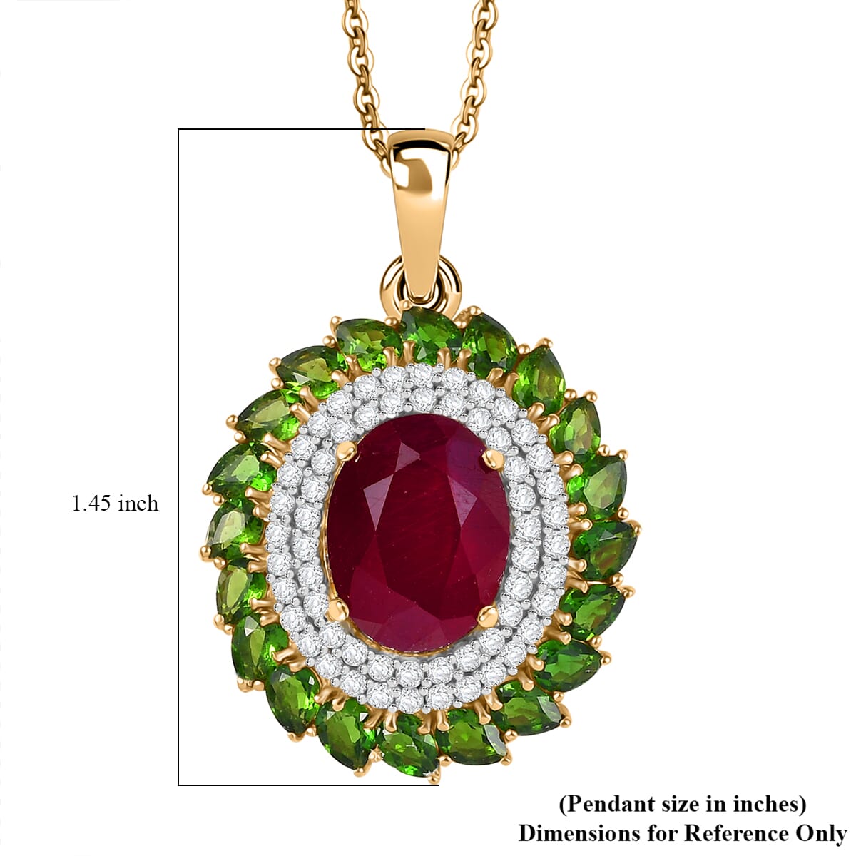 Premium Niassa Ruby (FF) and Multi Gemstone 12.75 ctw Empress of the Forest Pendant Necklace in 18K Vermeil Yellow Gold Over Sterling Silver 20 Inches image number 5