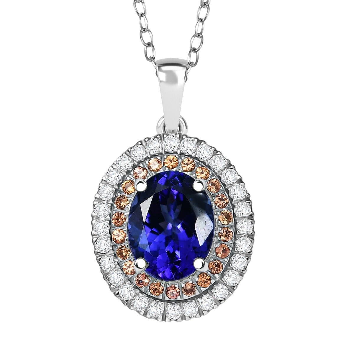 Certified & Appraised Rhapsody AAAA Tanzanite, Padparadscha Sapphire and E-F VS Diamond 3.00 ctw Pendant Necklace in 950 Platinum 20 Inches  image number 0