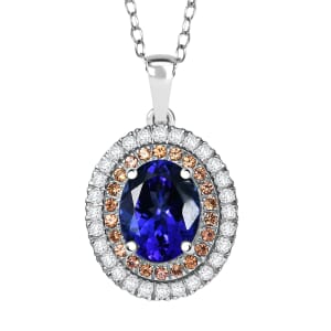 Certified & Appraised Rhapsody AAAA Tanzanite, Padparadscha Sapphire and E-F VS Diamond 3.00 ctw Pendant Necklace in 950 Platinum 20 Inches 