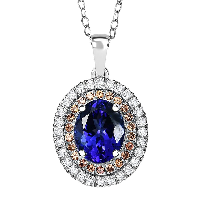 Certified & Appraised Rhapsody AAAA Tanzanite, Padparadscha Sapphire and E-F VS Diamond 3.00 ctw Pendant Necklace in 950 Platinum 20 Inches