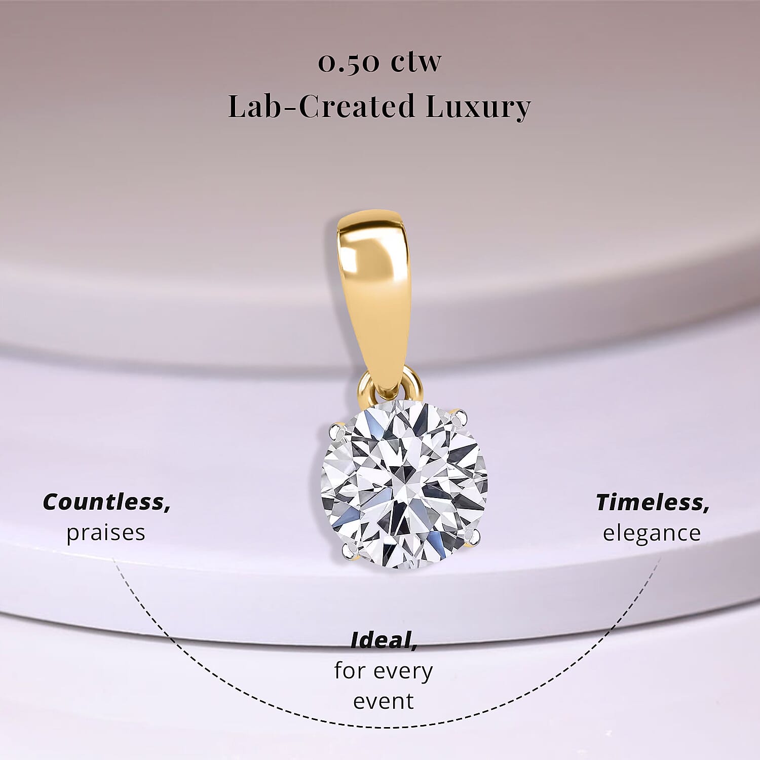 Luxuriant Lab Grown Diamond SI 0.50 ctw Pendant Necklace in 18K Vermeil Yellow Gold Over Sterling Silver 20 Inches