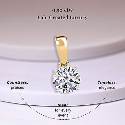 Luxuriant Lab Grown Diamond SI 0.50 ctw Pendant Necklace in 18K Vermeil Yellow Gold Over Sterling Silver 20 Inches