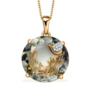 GP Trionfo Collection Montezuma Prasiolite and Diamond 19.00 ctw Pendant Necklace in 18K Vermeil Yellow Gold Over Sterling Silver 20 Inches