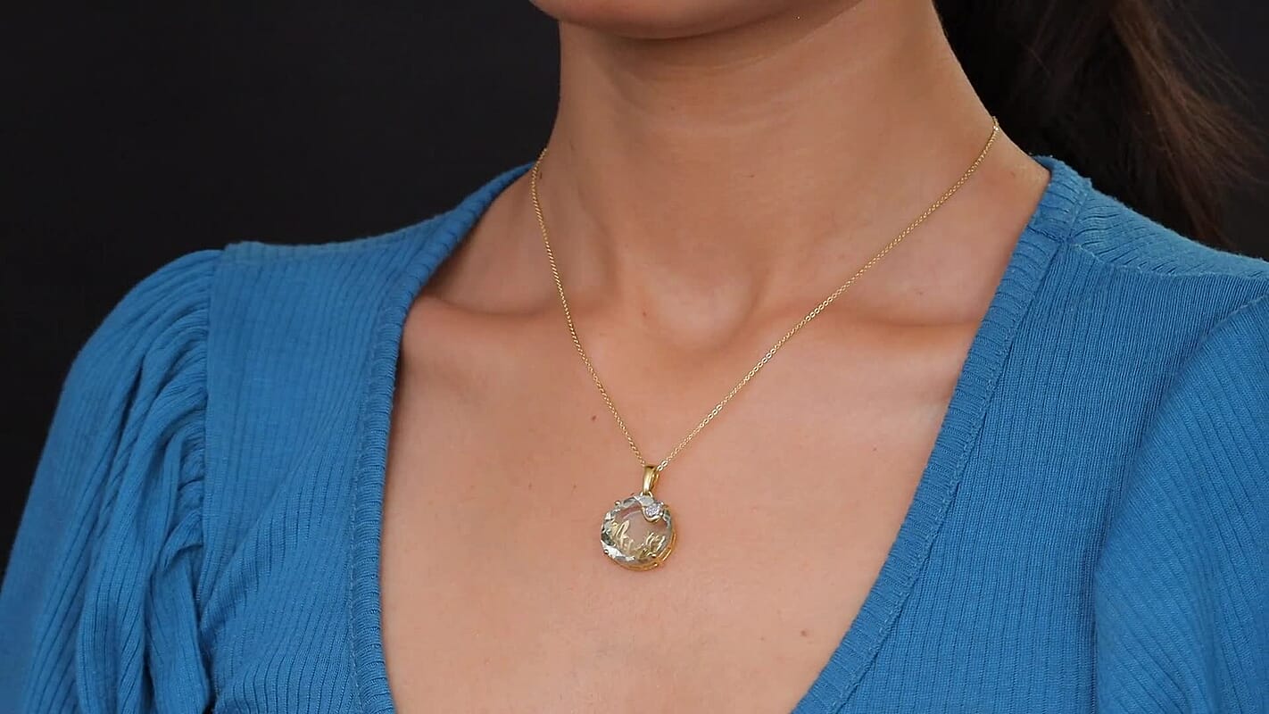 GP Montezuma Prasiolite, Diamond Pendant Necklace (20 Inches) in 18K Vermeil YG Over Sterling Silver 19.00 ctw