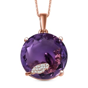 GP Trionfo Collection Rose De France Amethyst and Diamond 18.80 ctw Pendant Necklace in 18K Vermeil Rose Gold Over Sterling Silver 20 Inches