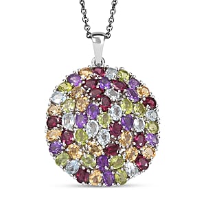 Multi Gemstone 11.35 ctw Pendant in Platinum Bond with Stainless Steel Necklace 20 Inches