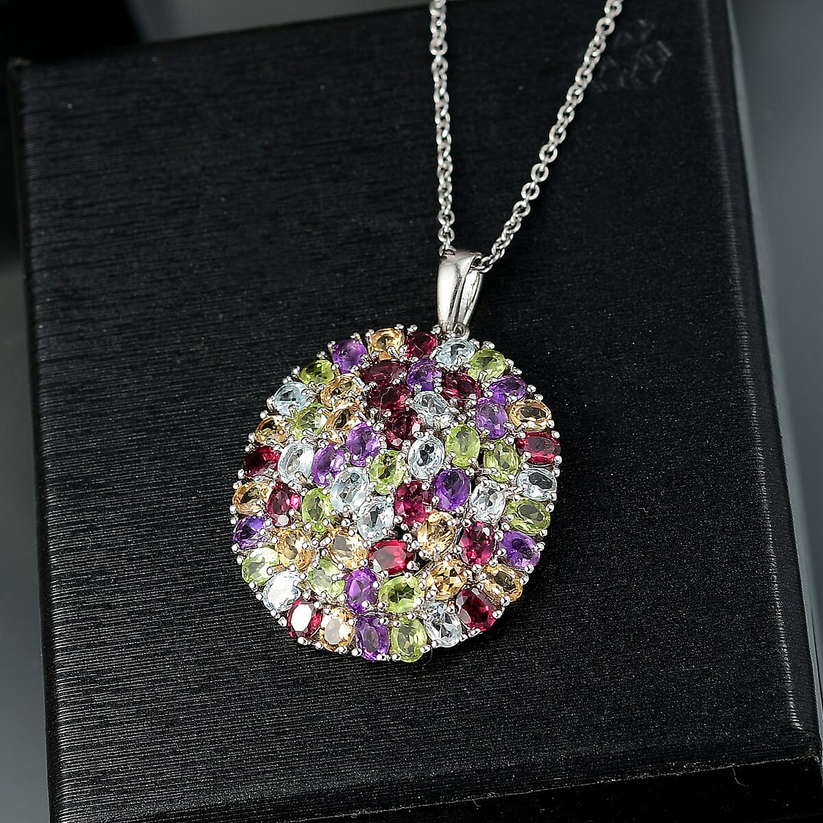 Multi Gemstone 11.35 ctw Pendant in Platinum Bond with Stainless Steel Necklace 20 Inches image number 1