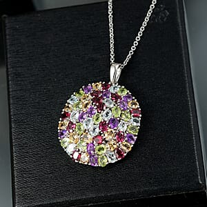Multi Gemstone 11.35 ctw Pendant in Platinum Bond with Stainless Steel Necklace 20 Inches