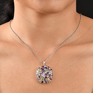 Multi Gemstone 11.35 ctw Pendant in Platinum Bond with Stainless Steel Necklace 20 Inches