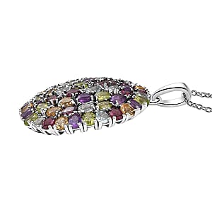 Multi Gemstone 11.35 ctw Pendant in Platinum Bond with Stainless Steel Necklace 20 Inches
