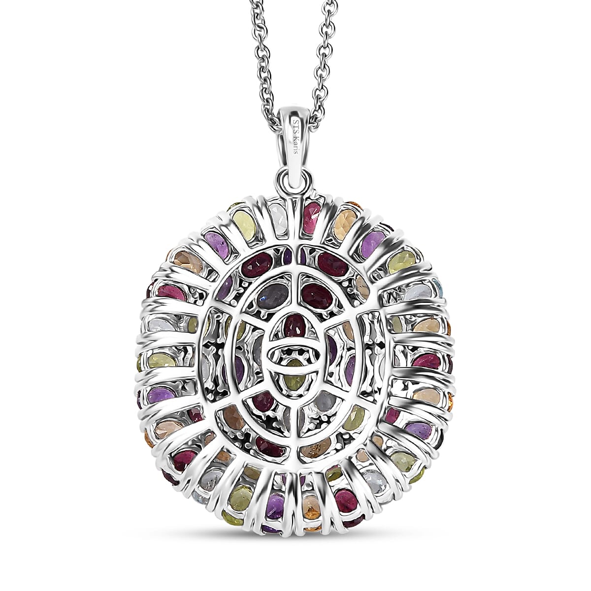 Multi Gemstone 11.35 ctw Pendant in Platinum Bond with Stainless Steel Necklace 20 Inches image number 4