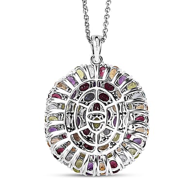 Multi Gemstone 11.35 ctw Pendant in Platinum Bond with Stainless Steel Necklace 20 Inches