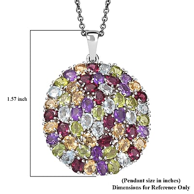 Multi Gemstone 11.35 ctw Pendant in Platinum Bond with Stainless Steel Necklace 20 Inches